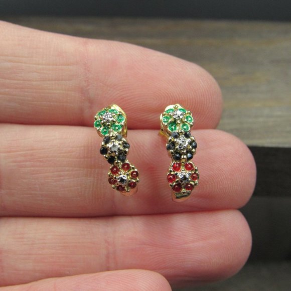 Sterling Triple Floral Sapphire Gem Earrings - Picture 3 of 6